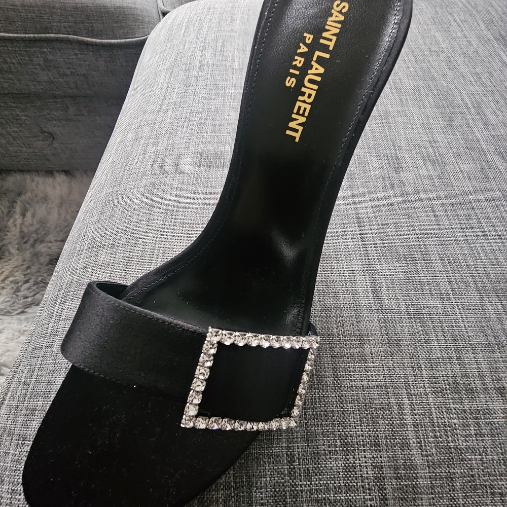 Saint Laurent Black Heels with Rhinestone Buckle - Picture 7 of 10
